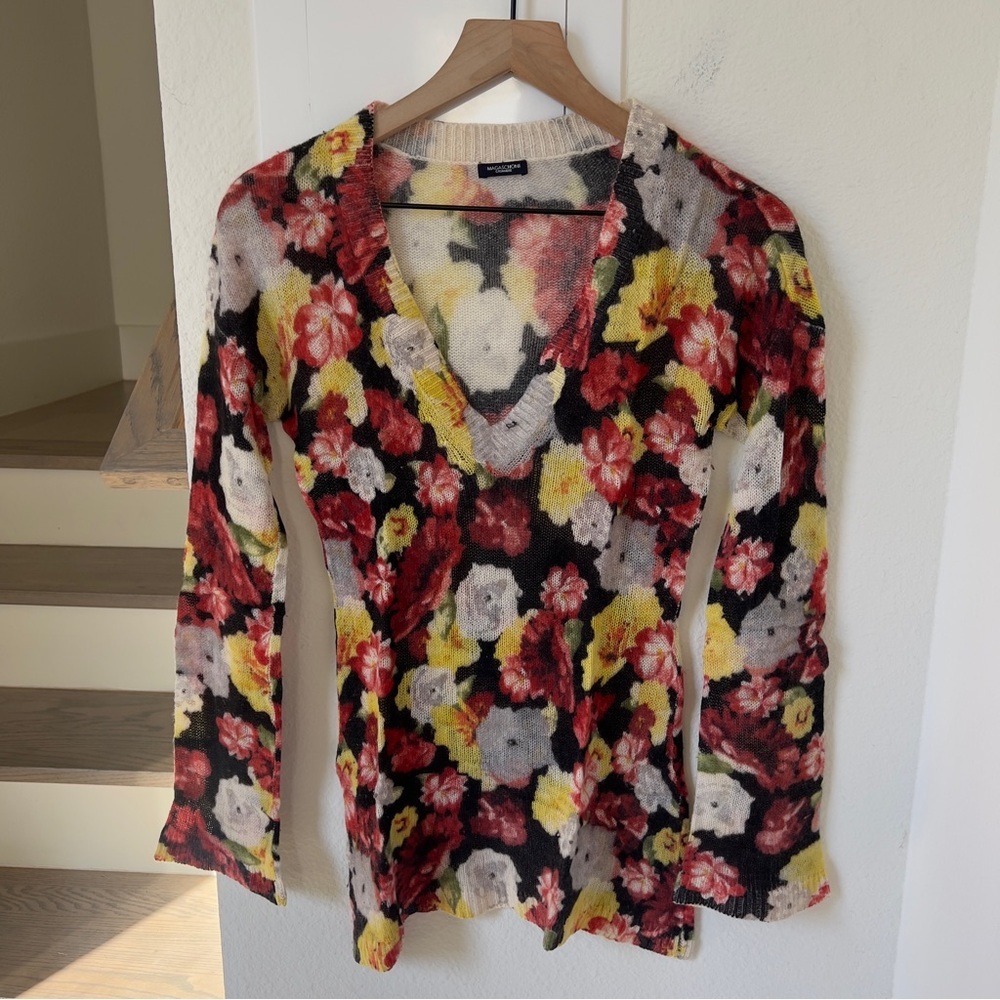 Magaschoni Cashmere Floral V Neck Sweater